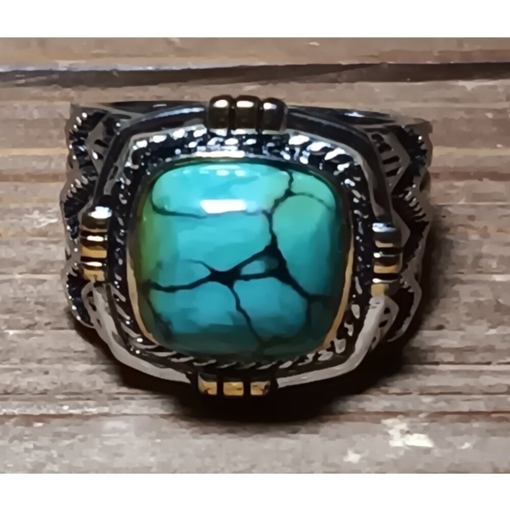 Stauer Turquoise Matrix Mens Ring Size 9